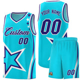 Custom Sky Blue Shoulder Stars Graffiti Pattern Sets Basketball Jersey