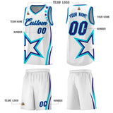 Custom White Shoulder Stars Graffiti Pattern Sets Basketball Jersey