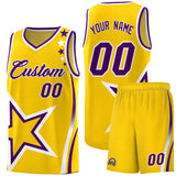 Custom Gold Shoulder Stars Graffiti Pattern Sets Basketball Jersey