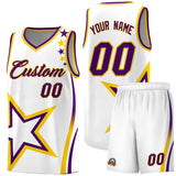 Custom White Shoulder Stars Graffiti Pattern Sets Basketball Jersey