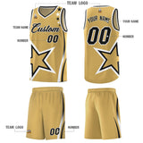 Custom Old Gold Shoulder Stars Graffiti Pattern Sets Basketball Jersey