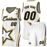 Custom White Shoulder Stars Graffiti Pattern Sets Basketball Jersey