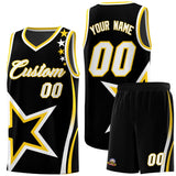 Custom Black Shoulder Stars Graffiti Pattern Sets Basketball Jersey