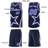 Custom Navy Shoulder Stars Graffiti Pattern Sets Basketball Jersey