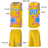 Custom Gold Shoulder Stars Graffiti Pattern Sets Basketball Jersey