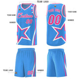 Custom Light Blue Shoulder Stars Graffiti Pattern Sets Basketball Jersey