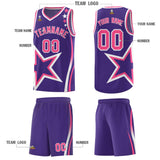 Custom Purple Shoulder Stars Graffiti Pattern Sets Basketball Jersey