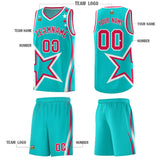 Custom Aqua Shoulder Stars Graffiti Pattern Sets Basketball Jersey