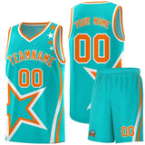Custom Aqua Shoulder Stars Graffiti Pattern Sets Basketball Jersey