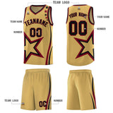 Custom Old Gold Shoulder Stars Graffiti Pattern Sets Basketball Jersey