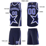 Custom Navy Shoulder Stars Graffiti Pattern Sets Basketball Jersey