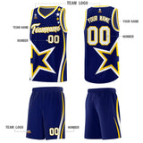 Custom Navy Shoulder Stars Graffiti Pattern Sets Basketball Jersey