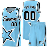 Custom Light Blue Shoulder Stars Graffiti Pattern Sets Basketball Jersey
