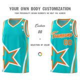 Custom Aqua Shoulder Stars Graffiti Pattern Sets Basketball Jersey