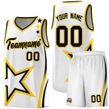 Custom White Shoulder Stars Graffiti Pattern Sets Basketball Jersey