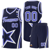 Custom Navy Shoulder Stars Graffiti Pattern Sets Basketball Jersey