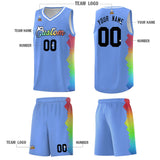 Custom Light Blue Denver Nuggets Rainbow Side Sports Uniform Basketball Jersey