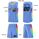 Custom Light Blue Denver Nuggets Rainbow Side Sports Uniform Basketball Jersey