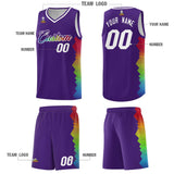 Custom Purple Denver Nuggets Rainbow Side Sports Uniform Basketball Jersey