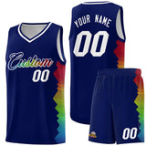 Custom Navy Denver Nuggets Rainbow Side Sports Uniform Basketball Jersey