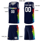 Custom Navy Denver Nuggets Rainbow Side Sports Uniform Basketball Jersey