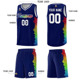 Custom Navy Denver Nuggets Rainbow Side Sports Uniform Basketball Jersey