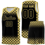Custom Black Old Gold Classic Plaid Pattern Sports Uniform Basketball Jersey