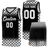 Custom Black White Classic Plaid Pattern Sports Uniform Basketball Jersey