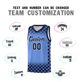 Custom Light Blue Navy Classic Plaid Pattern Sports Uniform Basketball Jersey
