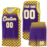 Custom Purple Gold Classic Plaid Pattern Sports Uniform Basketball Jersey