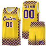 Custom Gold Purple Classic Plaid Pattern Sports Uniform Basketball Jersey