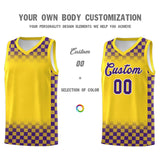 Custom Gold Purple Classic Plaid Pattern Sports Uniform Basketball Jersey