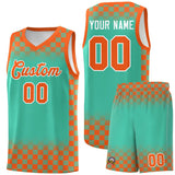Custom Bright Green Orange Classic Plaid Pattern Sports Uniform Basketball Jersey