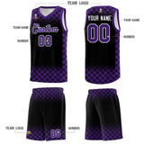 Custom Black Purple Classic Plaid Pattern Sports Uniform Basketball Jersey