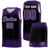 Custom Black Purple Classic Plaid Pattern Sports Uniform Basketball Jersey