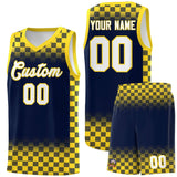 Custom Navy Gold Classic Plaid Pattern Sports Uniform Basketball Jersey