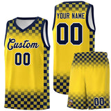 Custom Gold Navy Classic Plaid Pattern Sports Uniform Basketball Jersey