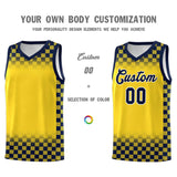 Custom Gold Navy Classic Plaid Pattern Sports Uniform Basketball Jersey