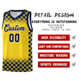 Custom Gold Navy Classic Plaid Pattern Sports Uniform Basketball Jersey