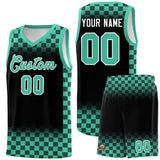 Custom Black Bright Green Classic Plaid Pattern Sports Uniform Basketball Jersey