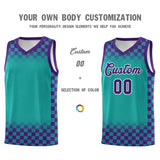 Custom Aqua Purple Classic Plaid Pattern Sports Uniform Basketball Jersey