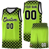 Custom Neon Green Black Classic Plaid Pattern Sports Uniform Basketball Jersey