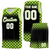Custom Black Neon Green Classic Plaid Pattern Sports Uniform Basketball Jersey