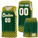 Custom Green Old Gold Classic Plaid Pattern Sports Uniform Basketball Jersey