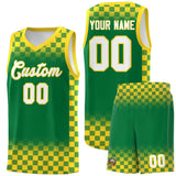 Custom Kelly Green Gold Classic Plaid Pattern Sports Uniform Basketball Jersey