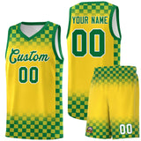 Custom Gold Kelly Green Classic Plaid Pattern Sports Uniform Basketball Jersey