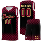 Custom Black Crimson Classic Plaid Pattern Sports Uniform Basketball Jersey