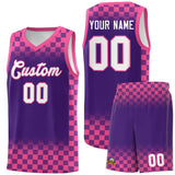Custom Purple Pink Classic Plaid Pattern Sports Uniform Basketball Jersey