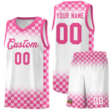 Custom White Pink Classic Plaid Pattern Sports Uniform Basketball Jersey