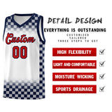 Custom White Navy Classic Plaid Pattern Sports Uniform Basketball Jersey